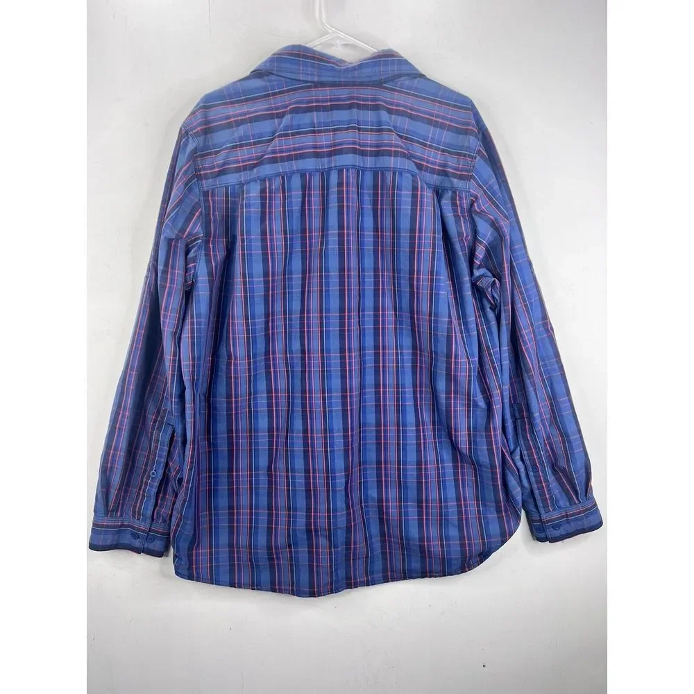 The North Face‎ Shirt Men XL Blue Roll-Up Long Sleeves Zip Pockets Logo Hiking